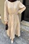 Waist Gathered Hijab Dress Milky Coffee - 4