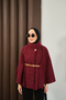 Women's Belt Detailed Poncho Burgundy - 4
