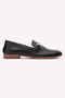 Black - Genuine Leather Women's Shoes with Shiny Gold Metal Buckle - 2