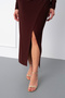 Women's Brown Long Sleeve Draped Long Dress - 5