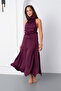 Women's Plum Degaje Collar Satin Skirt Blouse Set