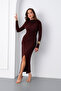 Women's Brown Long Sleeve Draped Long Dress
