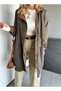 Robi̇n Women's Hooded Oversized Trench Coat with Slits on the Sides and Raglan Sleeves - 5