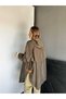 Robi̇n Women's Hooded Oversized Trench Coat with Slits on the Sides and Raglan Sleeves - 4