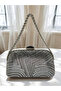 Platinum and Silver Color Stone Pearl Detailed Chain Handle Women's Evening Dress Bag - 3