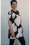 Black and White Floral Print Front Robasi Black Color Block Front Gathered Combed Viscose T-Shirt - 5