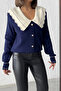Women's Navy Blue Stylish Collar Detailed Buttoned Cardigan (New Color) - 4