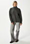 Women's Tery Soft Textured Wide Fit Side Slit Anthracite Knit Sweater Xs-0028 - 8