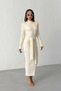 Women's Beige Stylish Tie Detail Midi Knit Dress - 5