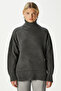 Women's Tery Soft Textured Wide Fit Side Slit Anthracite Knit Sweater Xs-0028 - 7