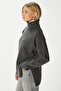 Women's Tery Soft Textured Wide Fit Side Slit Anthracite Knit Sweater Xs-0028 - 3