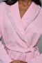 Women's Pink Quilted Jacquard Shawl Collar Piping Winter Special Design Dressing Gown - 6