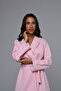 Women's Pink Quilted Jacquard Shawl Collar Piping Winter Special Design Dressing Gown - 5
