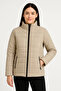 Women's Bomber Jacket – Water Repellent Fabric, Quilted Lining, Zipper Closure, Winter – Beige - 5
