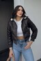 Women's Jacket Short Suede Fur Lined Zippered Double Pocket Ribbed Short Coat - 2