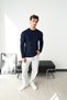 Hair Braided Crew Neck Men's Knitwear Sweater Navy Blue - 3