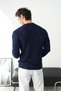 Hair Braided Crew Neck Men's Knitwear Sweater Navy Blue - 4