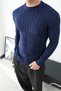 Hair Braided Crew Neck Men's Knitwear Sweater Indigo