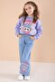 Girl's 2-Piece Set with Lilac Cute Character Printed Jeans Pants 22750