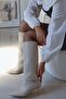 Fall Kitten Heel Below-The-Knee Pointed Toe Piping Tape Detailed Matte Leather Women's Boots - 2