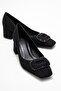 Velora Black Patterned Buckle Women's Thick Heeled Shoes