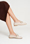 Women's Beige Leather Daily Comfortable Soft Loafer Ballet Shoes - 3