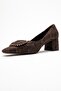 Velora Brown Patterned Buckle Women's Thick Heeled Shoes - 4