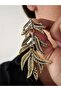 Brand Model Distressed Gold Zircon Stone Plated Leaf Earrings - 3