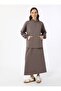 Half Zipper Sweatshirt & Long Skirt Two-Piece Set - Mink - - 3