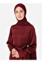 Satin Hijab Dress with Tie-Up Cuffs - Dark Red - - 4
