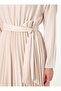 Long Hijab Dress with Pleated Waist and Tie - Beige - - 6