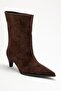ALEO Brown Suede Genuine Leather Pointed-Toe Women's Short Heel Boots - 3