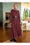 Floral Belted Balloon Sleeve Chiffon Modest Dress - Cream - Burgundy -