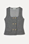 Women's Dark Gray Fitted Square Collar Sleeveless Jacket - 4
