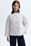 Women's Beige Velvet Collar Quilted Coat Jacket