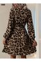 New Season Double Breasted Collar Leopard Print Women's Dress Long Sleeve Belted Mini - 3