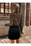 Women's Double Breasted Collar Leopard Print Mini Diver Crepe Dress - 6