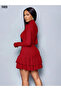 New Season Women's Ruffled Mini Dress Long Sleeve Turtleneck Sandy Fabric - 3
