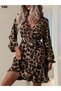 New Season Double Breasted Collar Leopard Print Women's Dress Long Sleeve Belted Mini