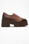 Grena Brown Leather Scuba Women's Thick Soled Casual Shoes - 6