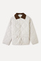 Women's Beige Velvet Collar Quilted Coat Jacket - 5