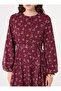 Floral Belted Balloon Sleeve Chiffon Modest Dress - Cream - Burgundy - - 5