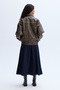 Women's Brown Leather Look Oversize Coat Jacket - 2