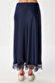Lace Detailed Satin Midi Skirt Ldp0085 Dark Blue - 6