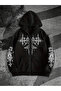 Inferno Tribal Patterned Zippered Hoodie - 2