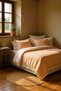Orange-Beige 100% Cotton Ruffled Yarn-Dyed Double Duvet Cover Set, Modern Striped Duvet Cover Set
