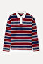 Women's Burgundy Loose Fit Striped Polo Collar Sweatshirt - 3