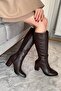 Women's Davina Brown Buckle Side Zipper Below-Knee Boots - 4