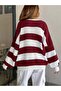 Women's Crew Neck Striped Oversize Knitwear Sweater Fmoda602 - 2