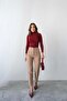 High Waist Straight Cut Double Breasted Detailed Fabric Trousers 4613 - Beige - 2